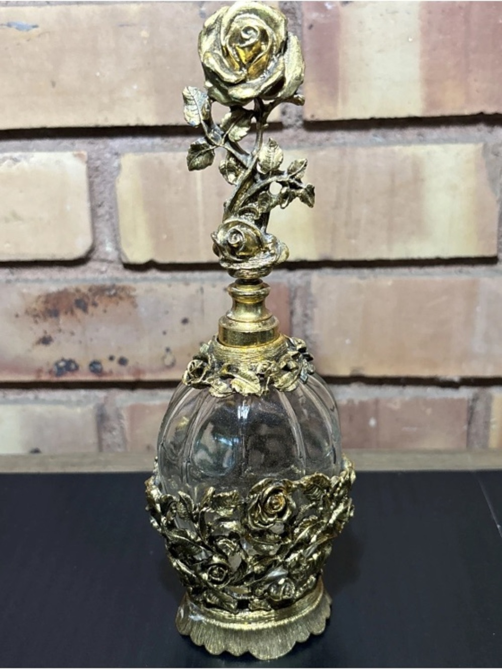 Vintage Matson K825 Gold Plated Ormulo Glass Perfumed Bottle & Long Dauber ROSES